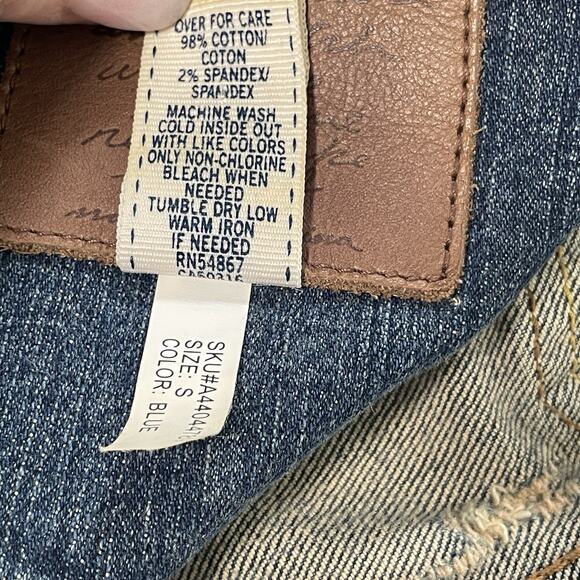 Abercrombie Fitch Trucker Jacket Mediym Blue Denim Jean Distressed Y2K Grunge M - Picture 13 of 15